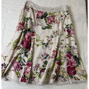 Cabi Floral Skirt Womens 6 Beige Boho Lace Trim Cotton Cottagecore Coquette Rose